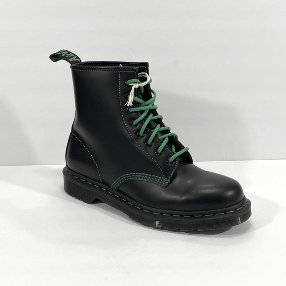 NEW DR MARTENS 1460 GS SMOOTH MOD BOOTS (BLACK/GREEN - Picture 3 of 9